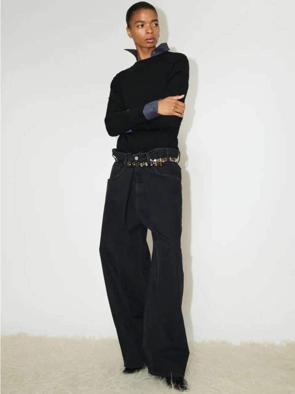 RAEY Fold black wide leg relaxed baggy boyfriend jeans